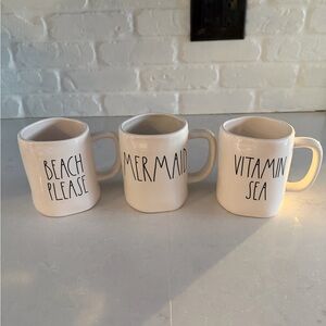 Rae Dunn White Mugs Set - Beach Please, Mermaid, Vitamin Sea